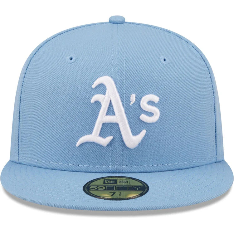 MENS NEW ERA SKY BLUE OAKLAND ATHLETICS LOGO WHITE 59FIFTY FITTED HAT