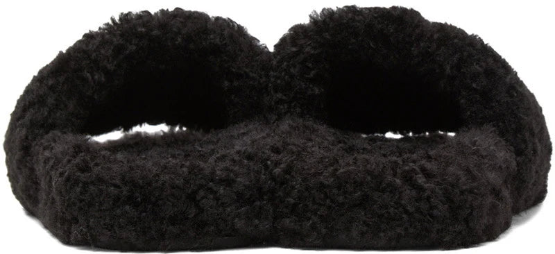 BALENCIAGA BLACK FURRY SLIDE SANDALS