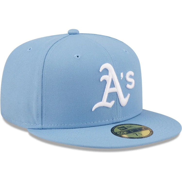 MENS NEW ERA SKY BLUE OAKLAND ATHLETICS LOGO WHITE 59FIFTY FITTED HAT